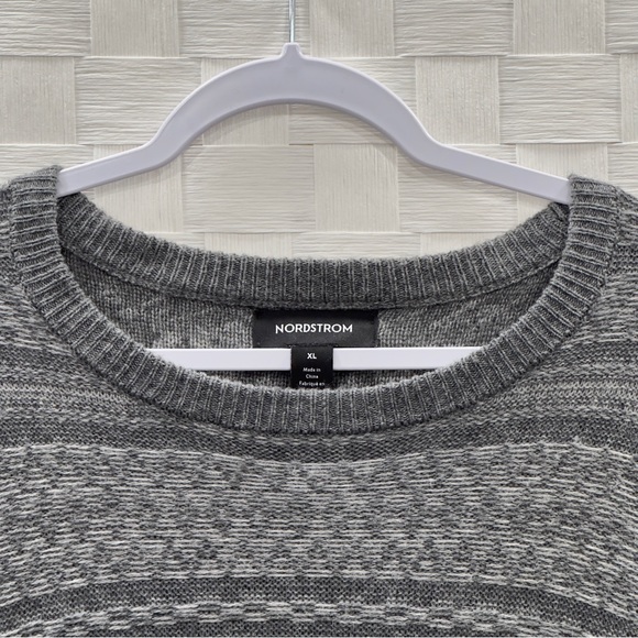 NORDSTROM Sweater Size XL Gray Tonal Fair Isle Merino Wool Alpaca Blend Crewneck - Picture 3 of 10